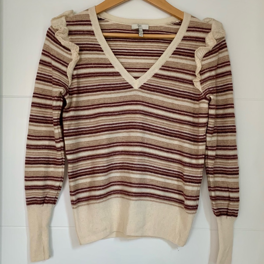 Joie Wool/Cashmere Blend Striped V-Neck Sweater (XS)
